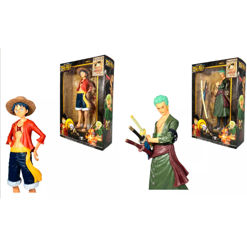 Boneco action figure One Piece kit com 2 Luffy zoro em pvc com base fixadora