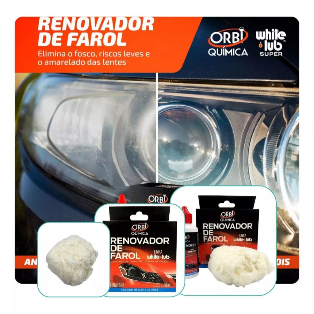 Detalhes do Renovador de Farol Tira Amarelado Aspecto Fosco Orbi Revitalizador 50ml + Estopa
