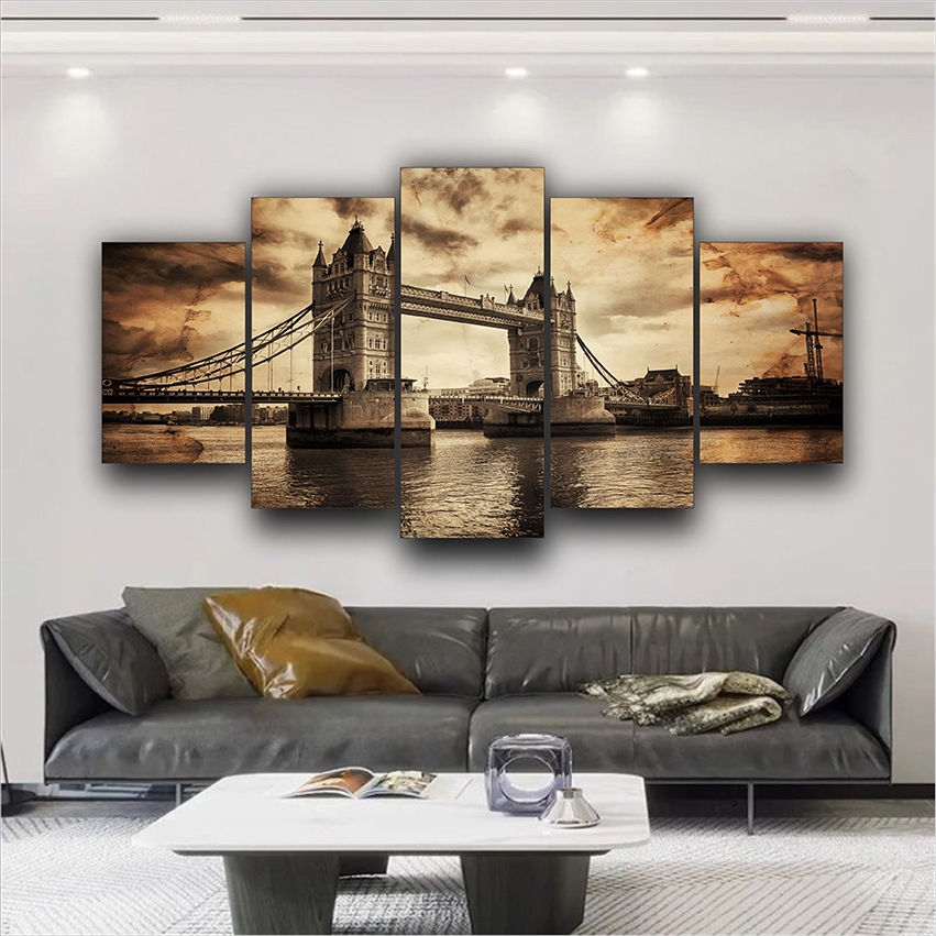 Quadro Decorativo Ponte Londres Paisagem Quarto Sala 5 PEÇAS
