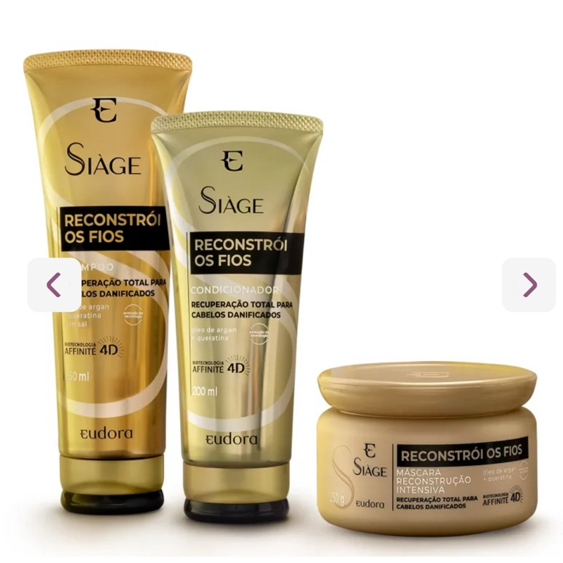 Kit Máscara Shampoo Condicionador Combo Siàge Reconstrói os Fios Eudora –Promoção
