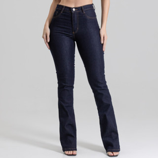 Calça Jeans Feminina Sawary Boot Cut Elastano Premium Lycra Lavagem Escura Bonita Confortável em Oferta na Shopee