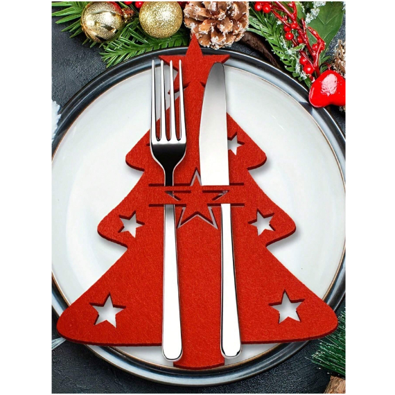 Kit com 12 Peças Porta-talheres de Árvore de Natal, Feltro para Talheres, Decoração de Mesa de Natal