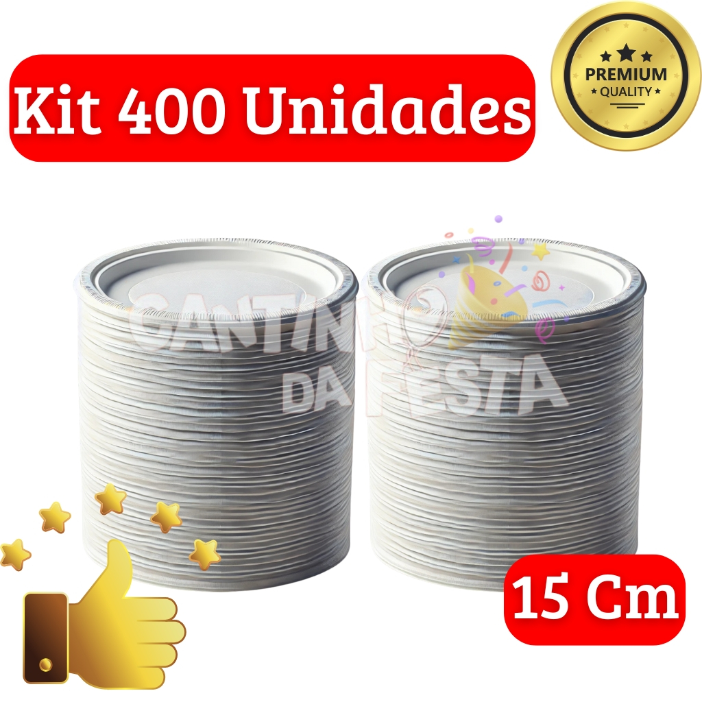 Kit 400 Pratos Descartáveis ​​15cm para Sobremesa, Festas, Aniversários e Eventos