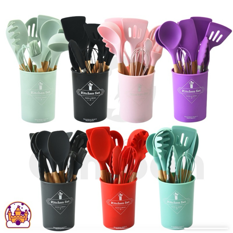 KIT de Utensílios Para Cozinha em Silicone e Bambu 12 Peças novo 2024