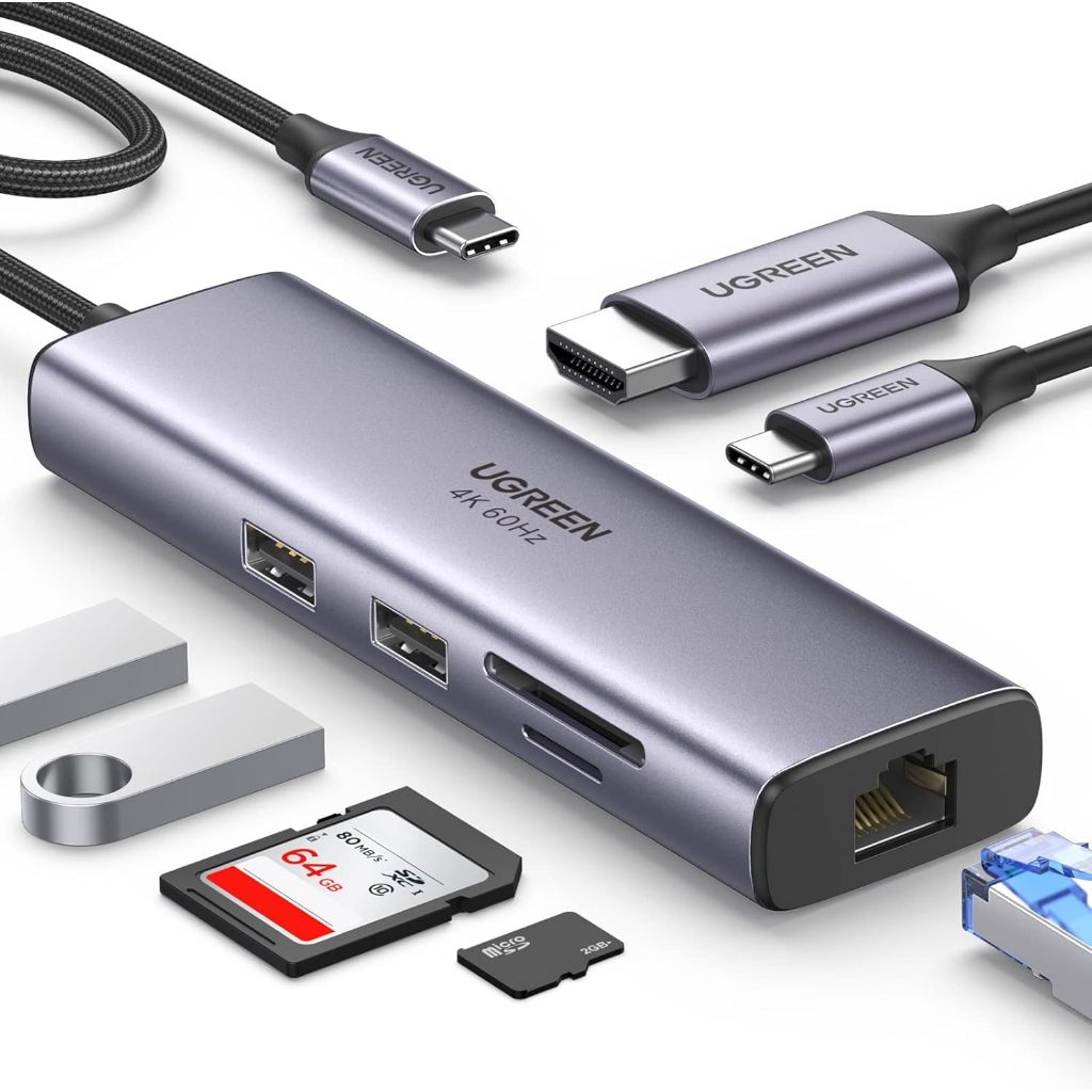 Adaptador Hub USB C ugreen ( 7 em ) Type-C Thunderbolt hdmi 4K 60Hz 2x USB 3.0 5 Gbps Leitor de cartão sd Micro