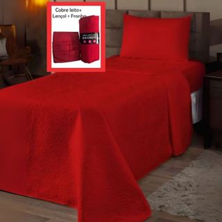 Cobre Leito + Lençol e Fronha Solteiro Liso Kit 03 Peças em Oferta na Shopee