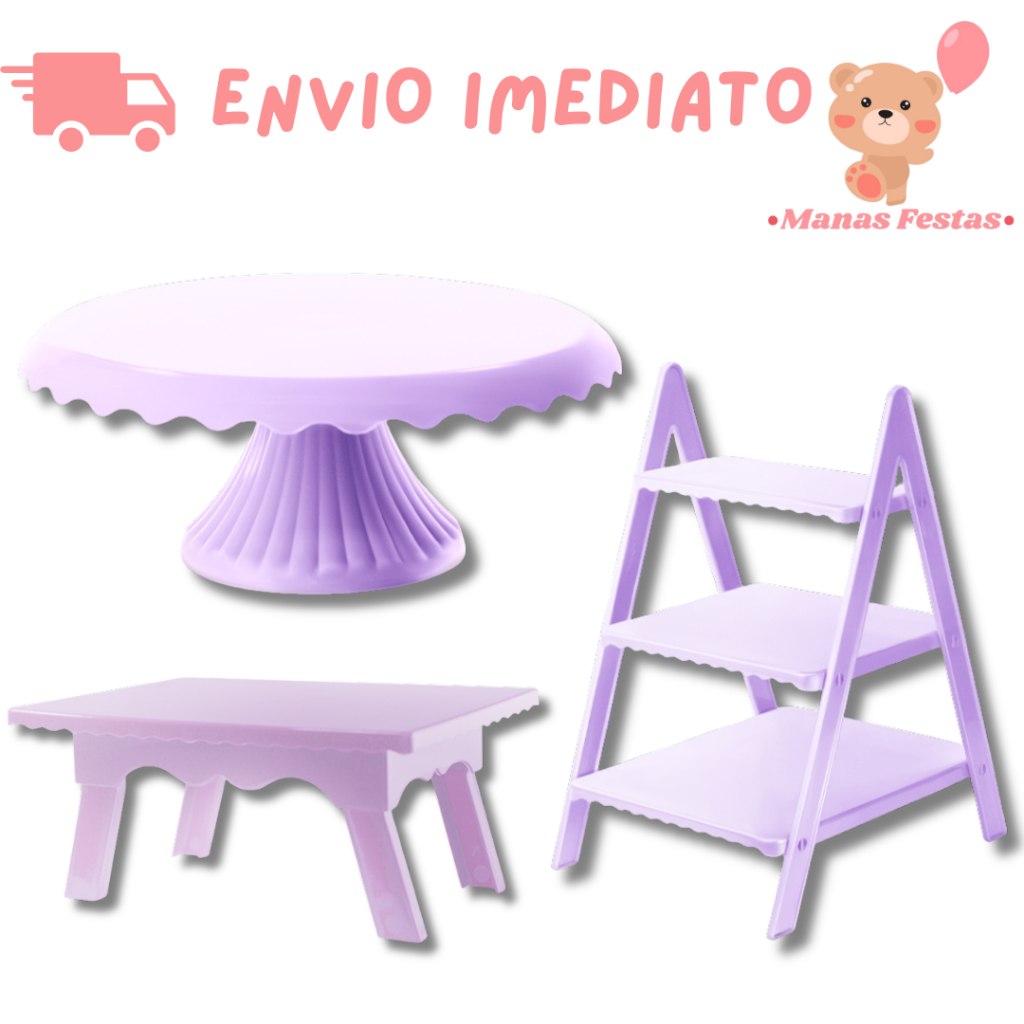 Kit Luxo Simplificado com Boleira Cake Renda 22cm + 1 Mesinha + 1 Escadinha Decorativa (3 Peças)(+5 Cores) em Oferta na Shopee