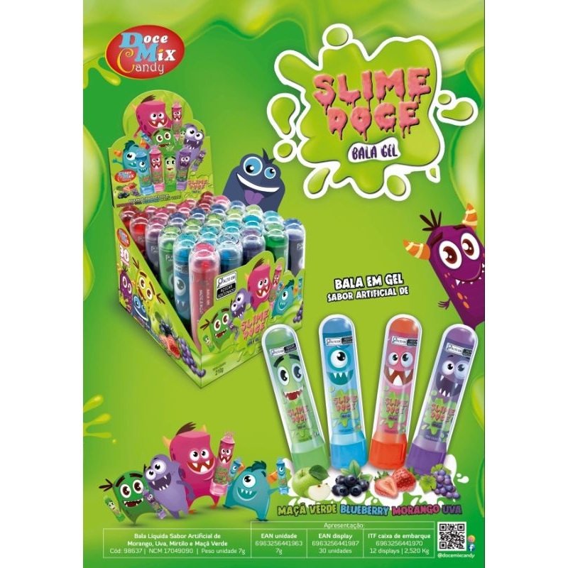 Bala gel Slime doce 30UN × 7g - doce mix candy