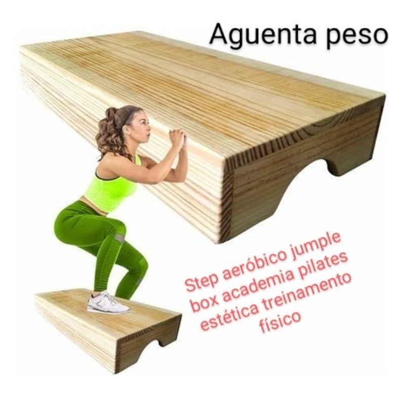step aeróbico box jumple de madeira pinus super reforçada para academia pilates estética treinamento físico em geral