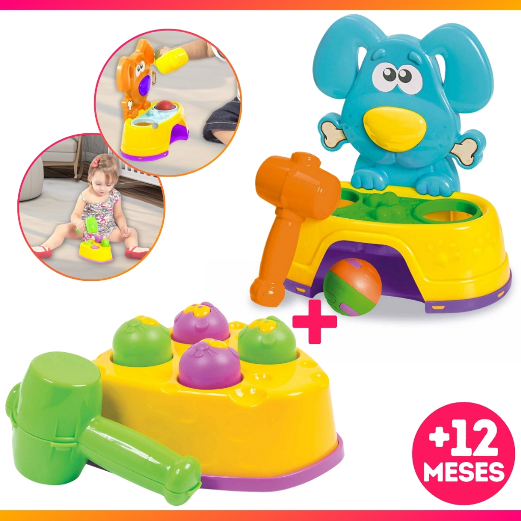 Brinquedo Martelo Bate Bate Ratinho Didático Colorido Rata Tuff Ou Bate Dog