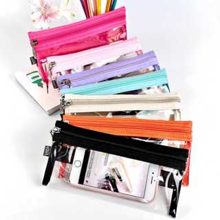 Estojo Transparente Escolar Carteira Com Elástico Porta Celular Necessaire Estojo Transparente em Oferta na Shopee