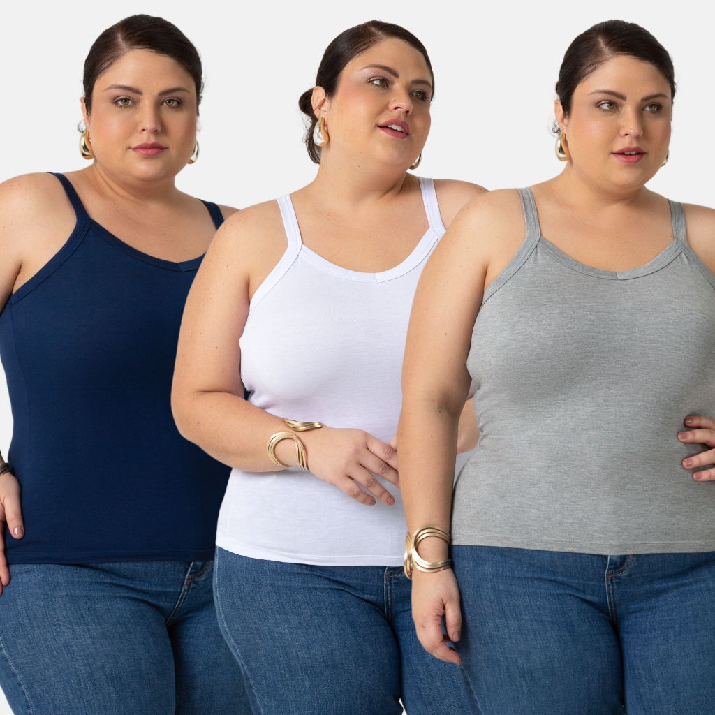 Kit 3 Regatas Feminina Plus Size De Viscolycra Verão 1123-K3-D em Oferta na Shopee