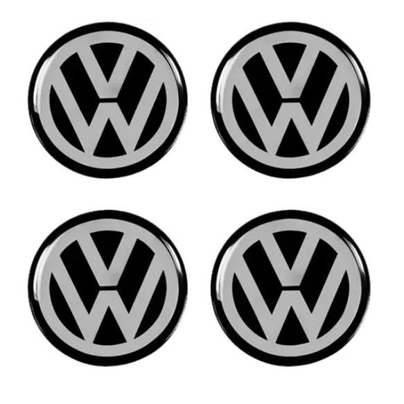 Jogo 4 Emblemas Adesivos Calota VW Resinado 48mm