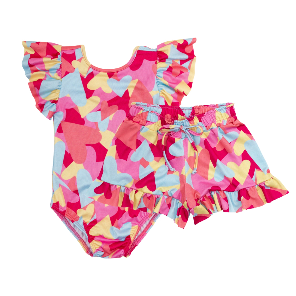 Kit Maiô E Shorts Infantil Menina Proteção Uv Praia Piscina Traje de Banho Saída de Praia