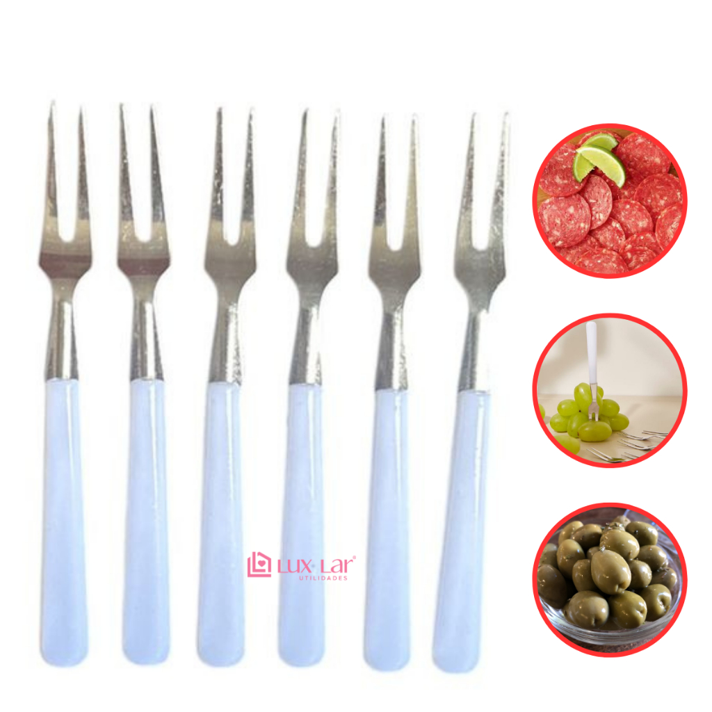 kit 6 Mini Garfos para Petiscos Inox Fondue Queijo Frutas Conjunto De Garfinho