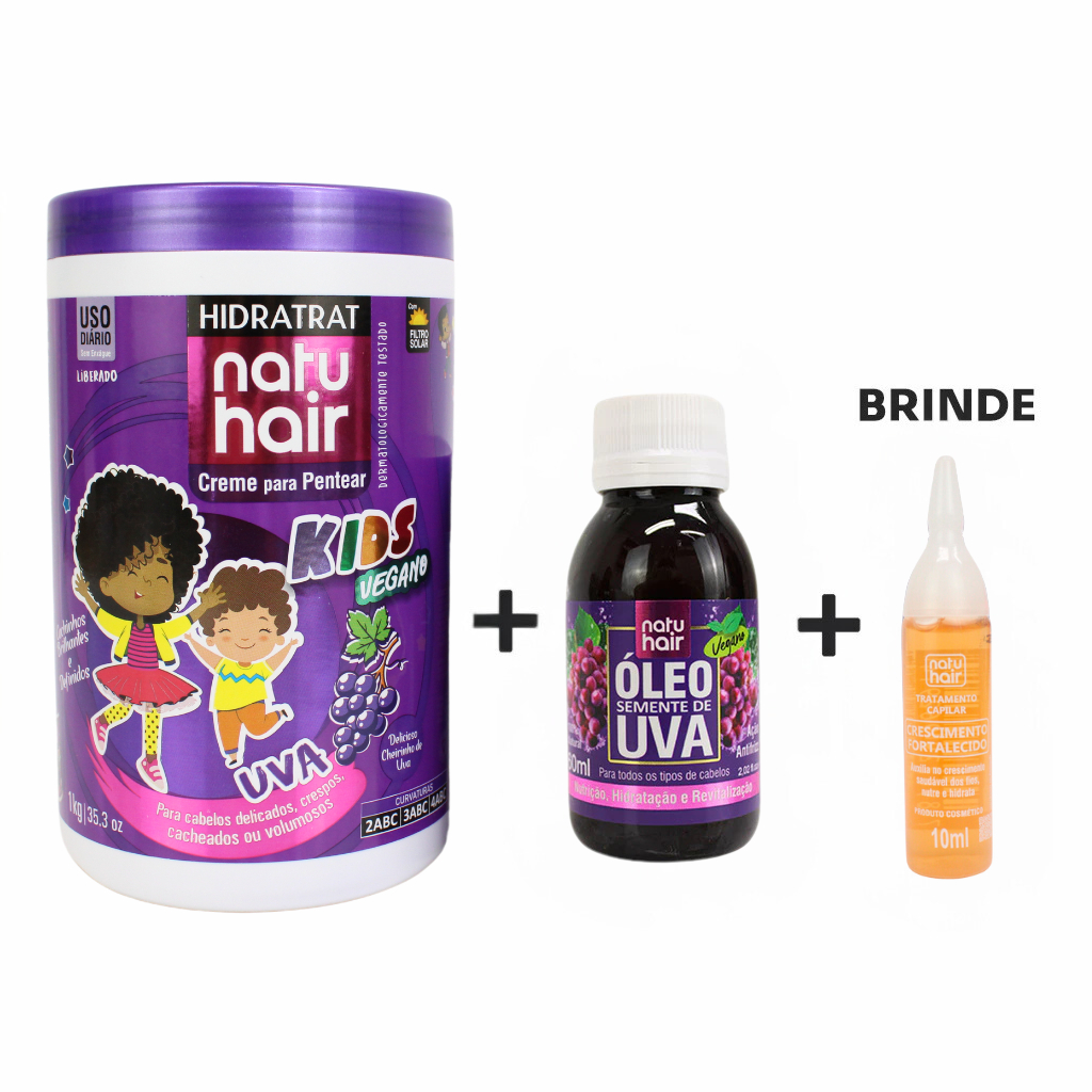 Kit Creme para Pentear Uva kids 1kg+Óleo Capilar Semente de Uva 60ml+Brinde Ampola em Oferta na Shopee