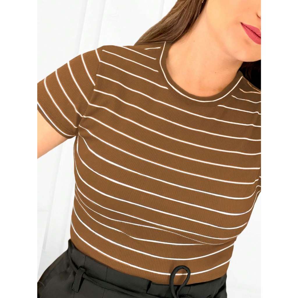 24TP0910 - Blusa Feminina T-shirt Canelado Premium Listrada Elegante