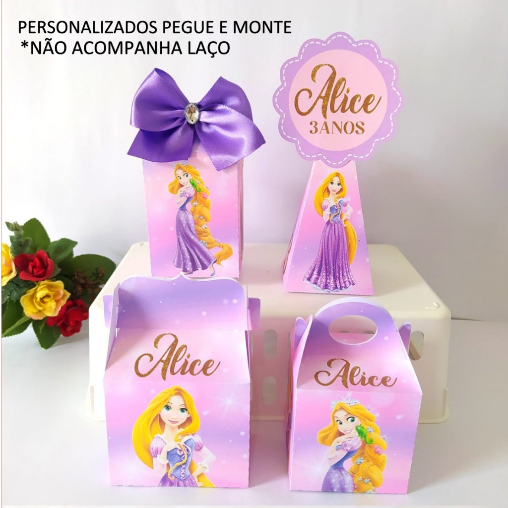 20 Lembrancinhas Rapunzel pegue e monte/personalizados/kit festa /caixinhas para a aniversário