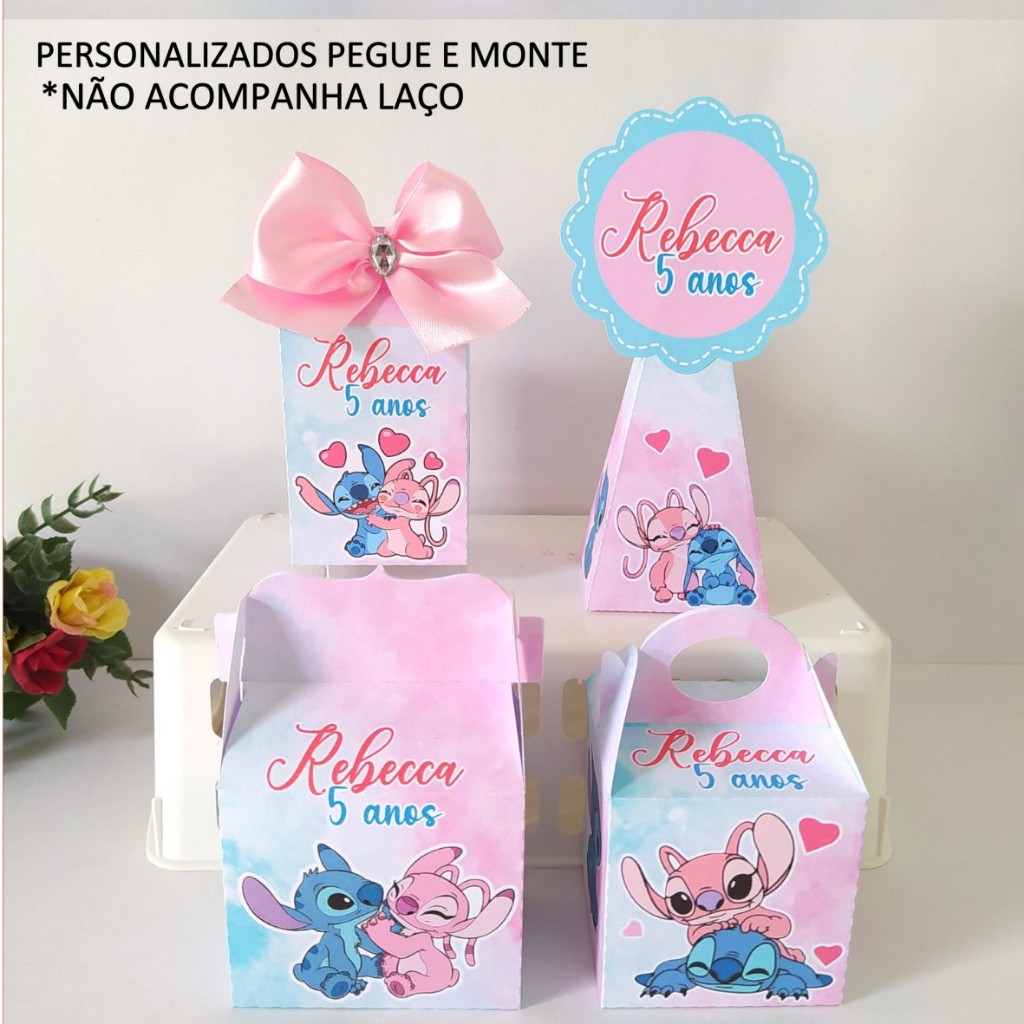 Lembrancinhas Stitch e Angel pegue e monte/personalizados/kit festa /caixinhas para a aniversário