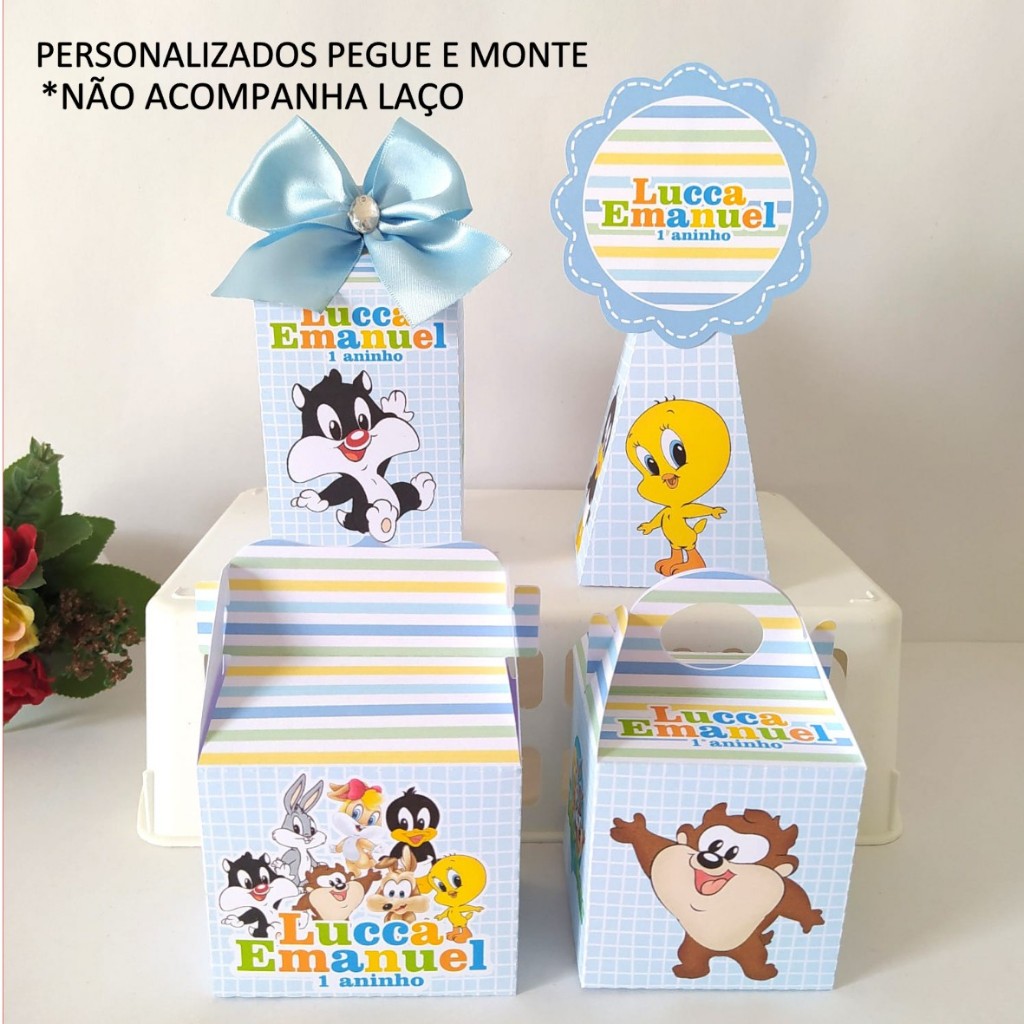 20 Lembrancinhas Baby Looney Tunes pegue e monte/personalizados/caixinhas para a aniversário