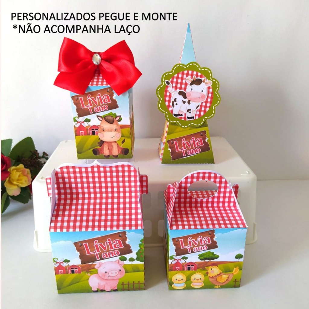 20 Lembrancinhas Fazendinha vermelha pegue e monte/personalizados /caixinhas para a aniversário