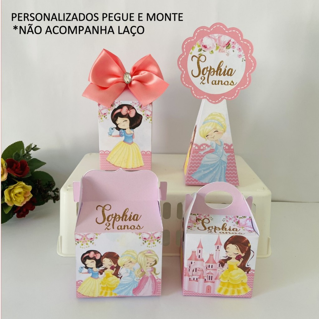 Lembrancinhas Princesas Cute pegue e monte/personalizados/kit festa /caixinhas para a aniversário