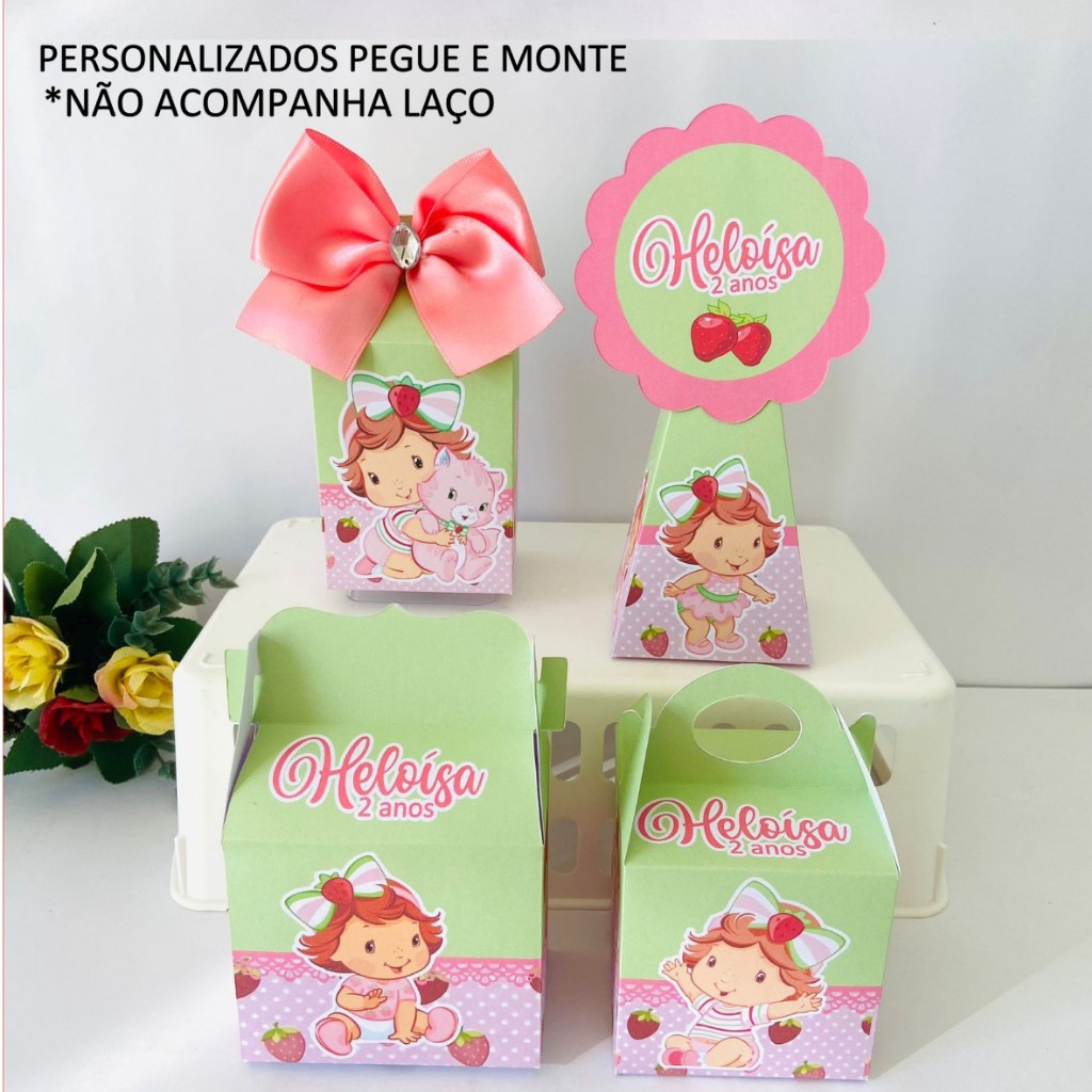 20 Lembrancinhas moranguinho Baby PEGUE E MONTE/personalizados/kit festa /caixinhas/aniversário