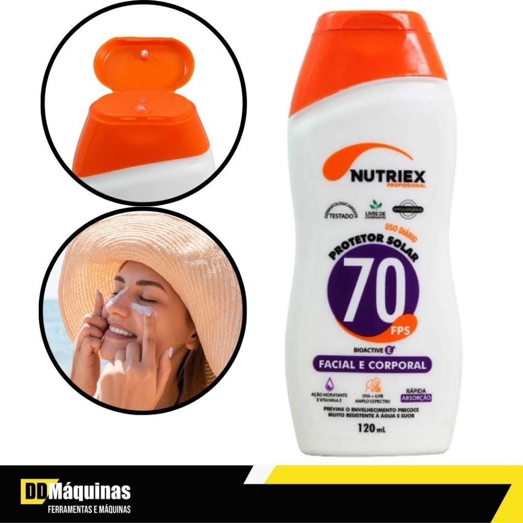 Protetor Solar FPS 70 120 ml UVA UVB Facial e Corporal - Nutriex - Beauty