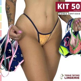 Kit 50 Calcinha Fio Dental Sensual Tirinha Adulto Sacoleira Cores Sortidas Revenda Lingerie Promoção em Oferta na Shopee