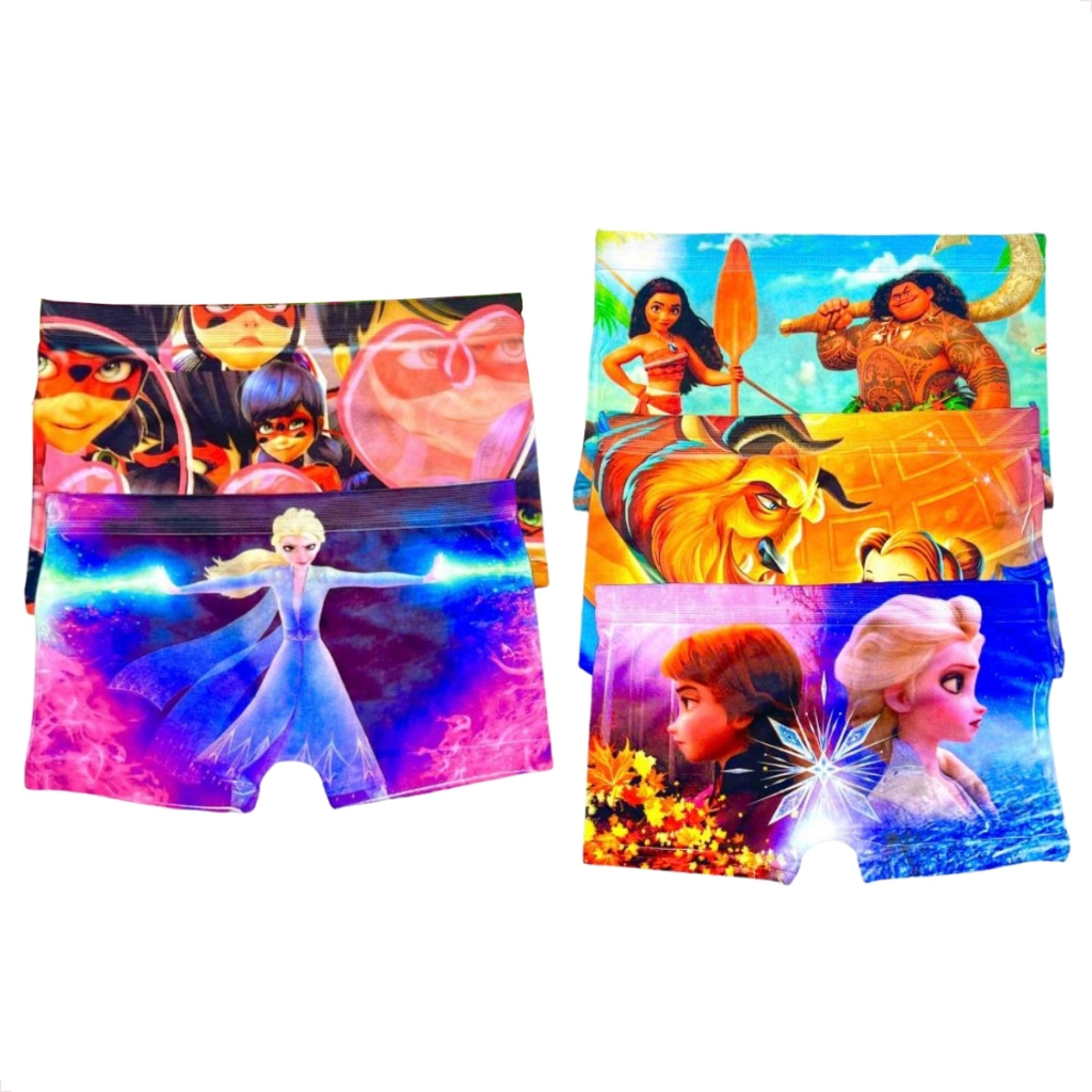 Kit com 3 ou 5 Cueca Box Feminina Calcinha Shortinho Sublimada Juvenil Personagem Menina Princesas