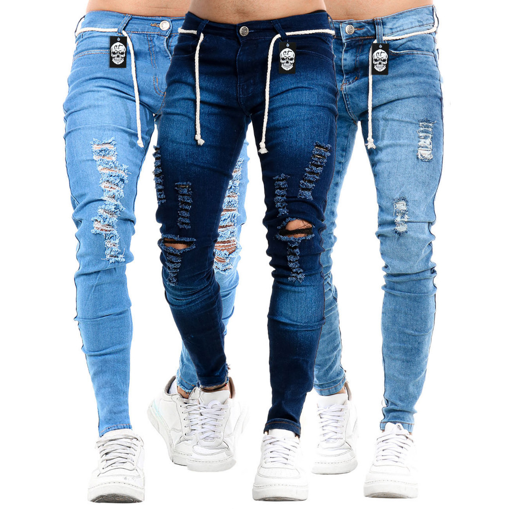 Kit 3 Calças Jeans Rasgadas Destroyed Masculina Slim Skinny Premium Reta