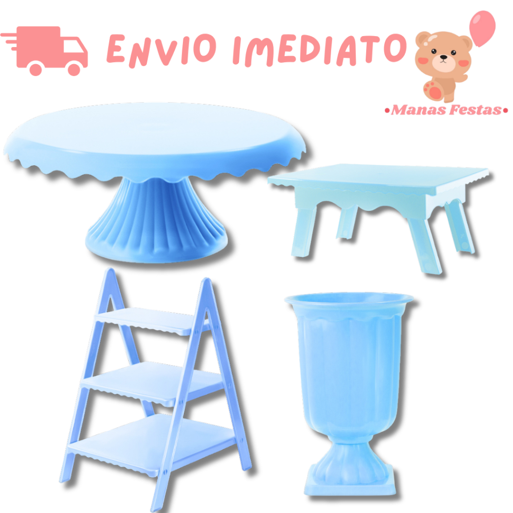 Kit Tudo para Sua Festa Boleira Cake Renda 22cm + 1 Vaso Grego + 1 Mesinha + Escadinha Decorativa (4 Peças)(+6 Cores) em Oferta na Shopee