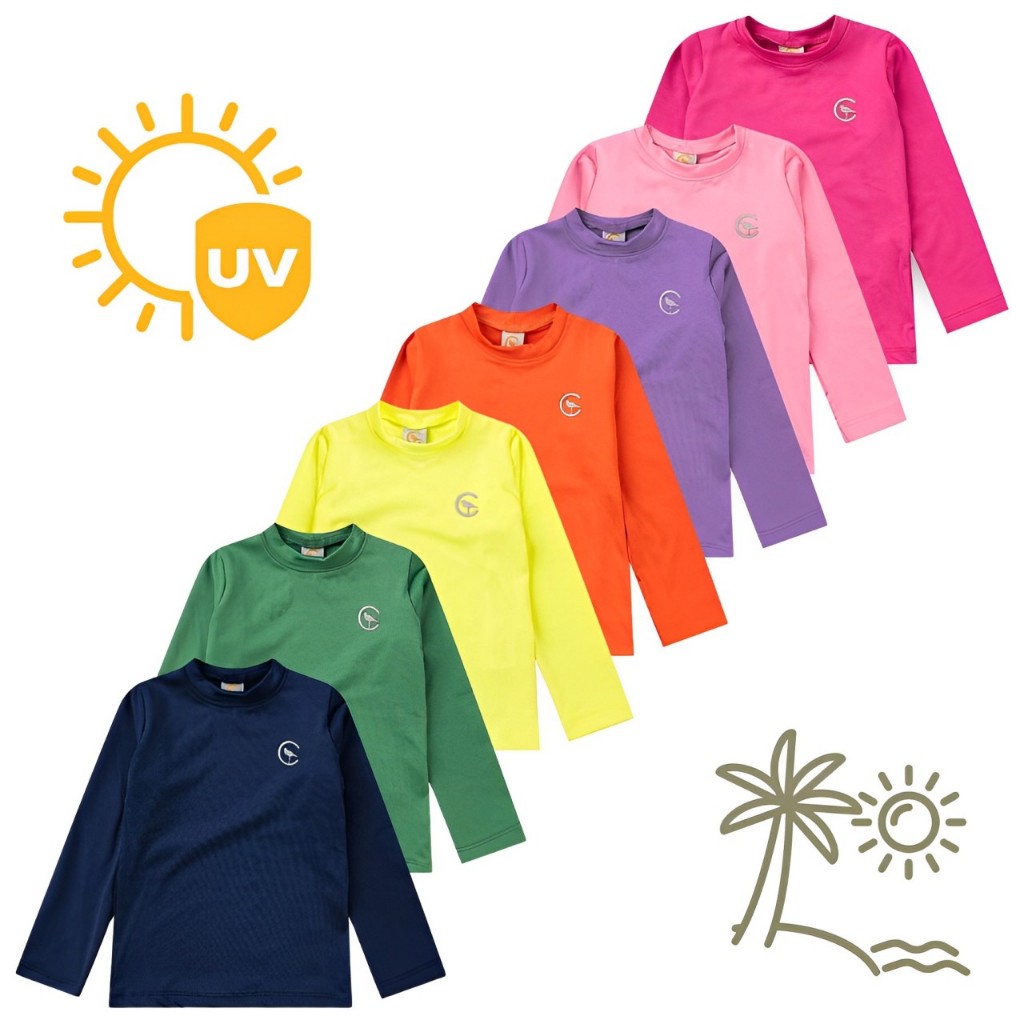 Camiseta Uv Manga Longa Infantil Blusa de Proteção Solar 50+FPS Menino e Menina Malha Premium