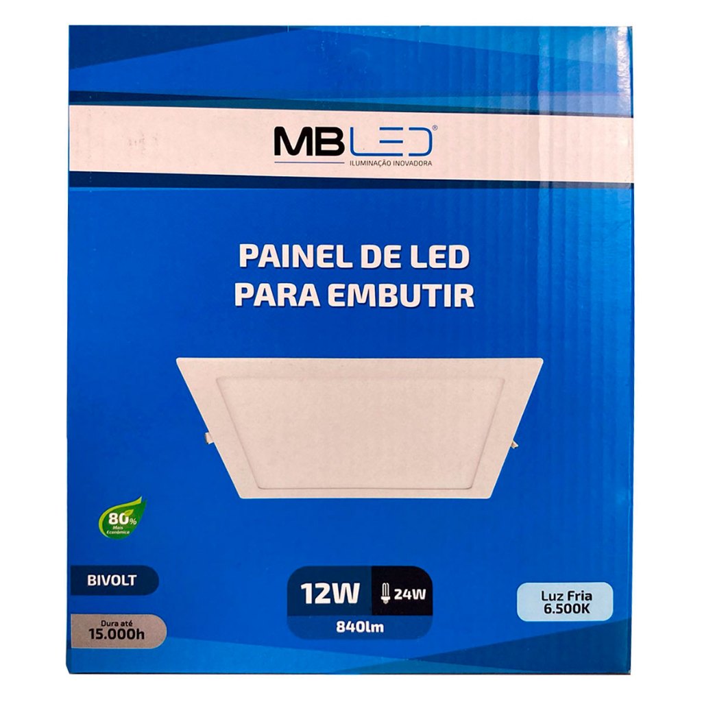 Painel Plafon Led Embutir 17X17cm 12W 6500K Bivolt - MB Led - 4035