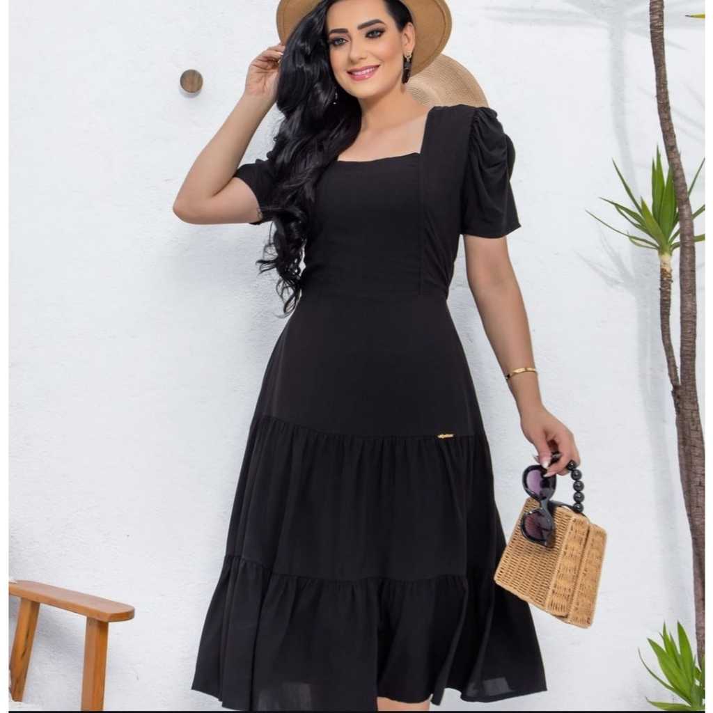 VESTIDO MIDI CASUAL EM VISCOSE, MARIAS, FORRADO MODA EVANGÉLICA E SOCIAL