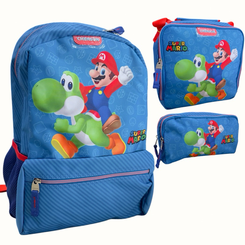Kit Mochila Escolar SUPER MARIO com rodinhas + lancheira térmica + estojo SUPER MARIO 2024 - CHENSON