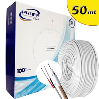 Cabo Cftv 50 metros p/ Camera de Segurança Blindado c/ Bipolar para Energia em Oferta na Shopee