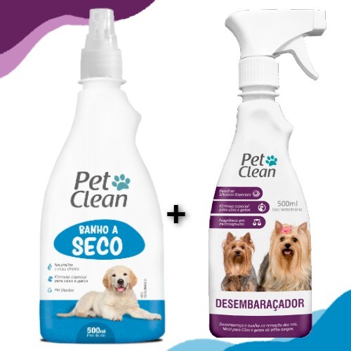 Kit Banho a Seco Liquido Spray + Desembaraçador Pelos Longos Para Cachorro e Gatos Pet Clean em Oferta na Shopee