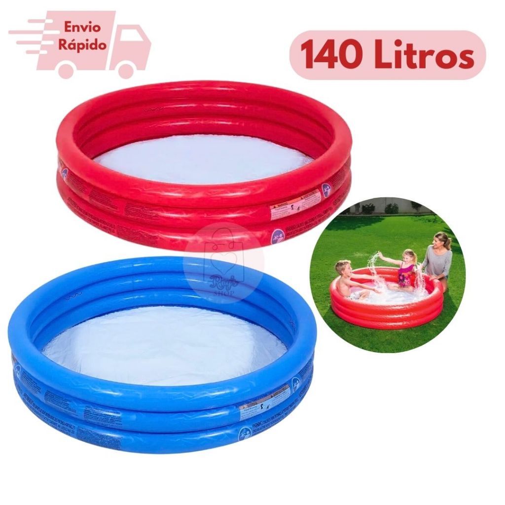 Piscina Infantil Inflável 140 Litros 3 Anéis Redondas Super Resistente Para Lazer Verão