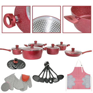 Jogo De Panela Antiaderente Com Indução Vermelha 26 Peças Kit De Panela Para Cozinha