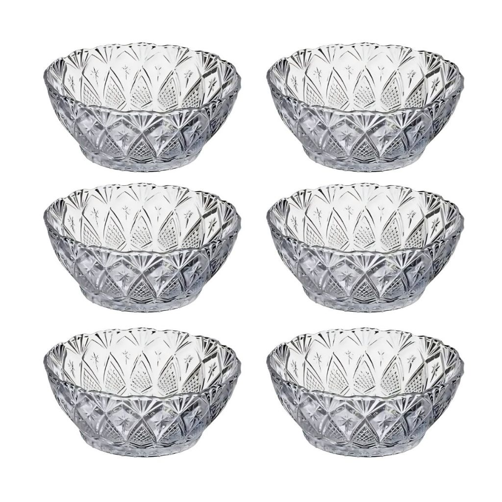 Jogo De Sobremesa Tigela Bowl 6 Peças 150ml Em Vidro Desenhado