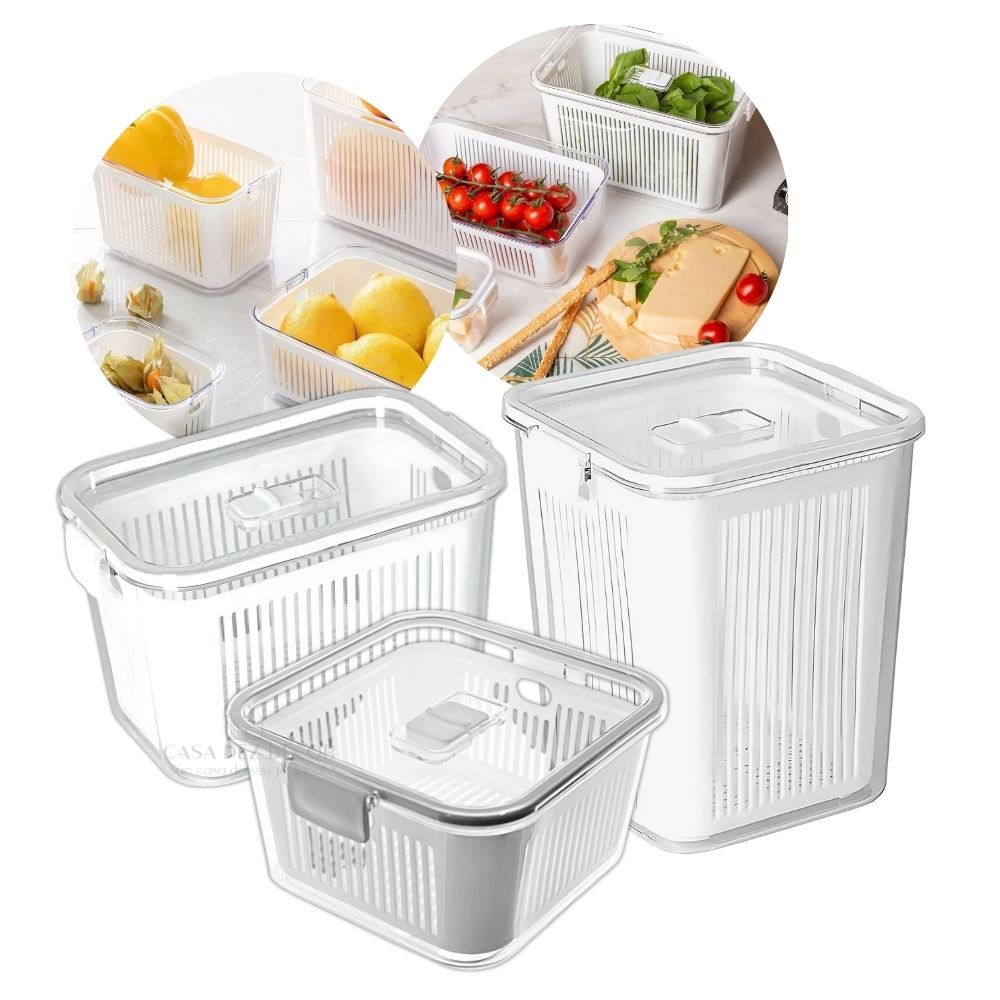Pote Hermético Organizador de Geladeira Tampa com Trava Salada Fruta Vegetais Separador de Água em Oferta na Shopee