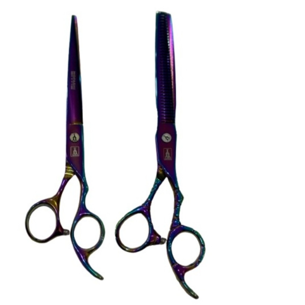 Kit Tesoura 1 Tesoura de Corte + 1 Tesoura de Debaste Camaleão Mofashi Profissional