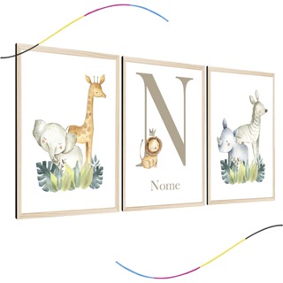 quadro decorativo infantil safari personalizado bichinhos 3 peças, safari, leão, leaozinho, infantil em Oferta na Shopee