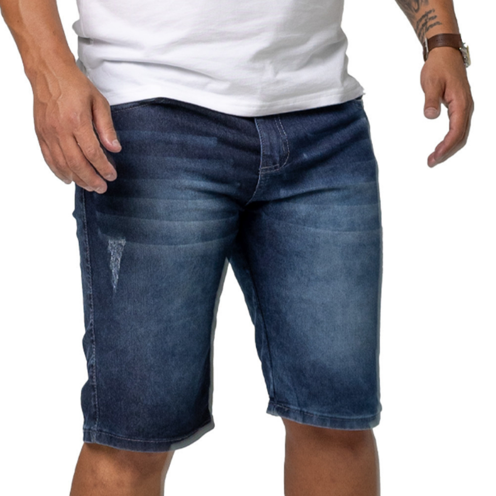 Bermuda Jeans Masculina Elastano Conforto Casual Ajuste Moderno Verao