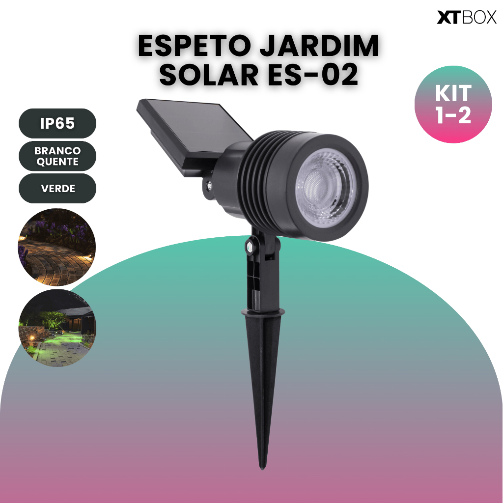 Kit Luminária Espeto Jardim IP65 Super Led  Cor de Luz Quente|verde Energia Solar 12w Spot Es02