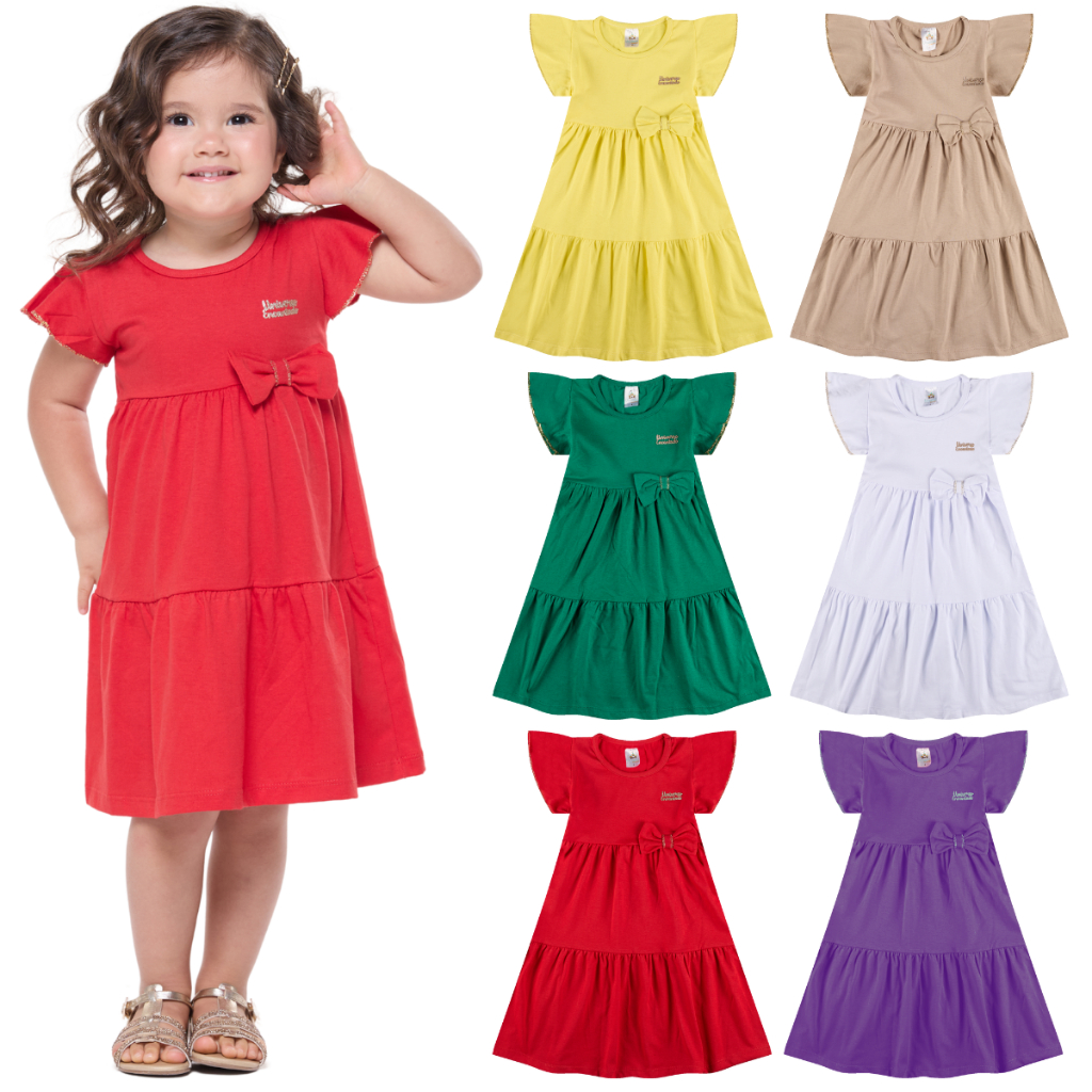 Kit 3 Vestido Infantil Menina Verão Três Marias 100% Algodão Com Laço - Kit Sortido Tamanhos 1 ao 12 em Oferta na Shopee