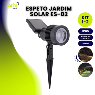 Kit Luminária Espeto Jardim Super Led Energia Solar 12w Spot IP65 Es02 Cor de Luz Quente | Verde em Oferta na Shopee