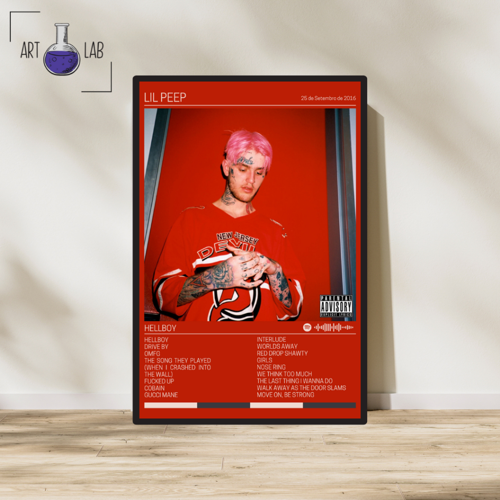 Quadro decorativo Lil Peep - Hellboy álbum moldura e vidro Spotify