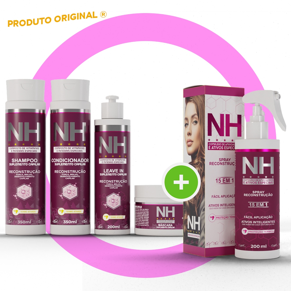 Kit Capilar New Hair 5 Itens + Spray Reconstrução 15 em 1 Crescimento Capilar Fortalecimento Anti Queda